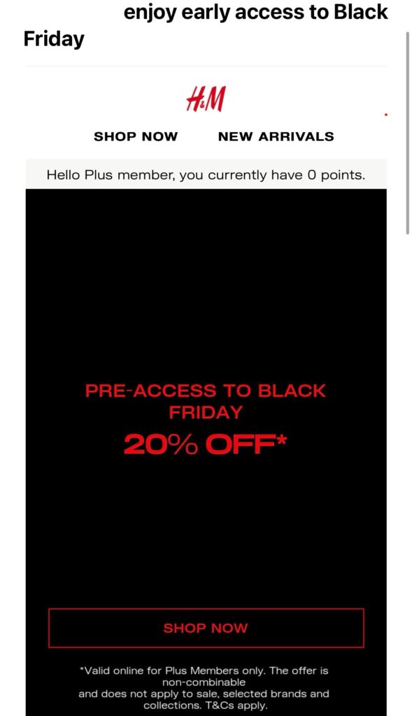 H&M Plus member - early access emails