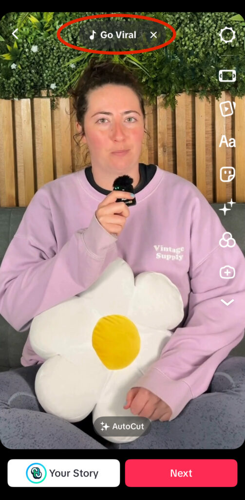 Screenshot from TikTok’s upload screen showing a suggested sound feature — a useful tool to help creators tap into trends and boost TikTok presence through relevant audio choices.